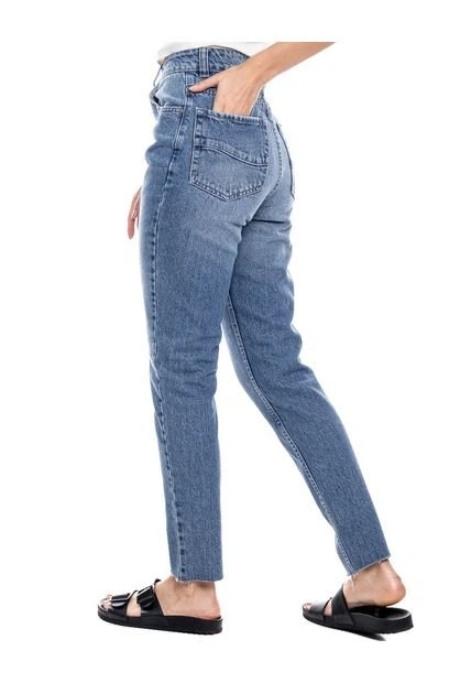 High Waist Straight Fit Jeans Con Botonadura Externa Color Blue 9 High Waist Straight Fit Jeans Con Botonadura Externa Color Blue - Imagen 7