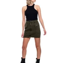 Falda Corta High Waist Teñido Old Wash Con Bolsillos Y Cremallera Color Blue -Feminora Moda Tienda De Ventas color blue 8194 8910922 3 product