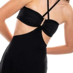 Maxi Vestido Con Cortes Laterales Y Tira Para Anudar En Cuello Color Blue -Feminora Moda Tienda De Ventas color blue 8993 2156222 3 product