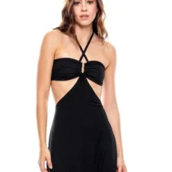 Maxi Vestido Con Cortes Laterales Y Tira Para Anudar En Cuello Color Blue -Feminora Moda Tienda De Ventas color blue 8993 2156222 4 product