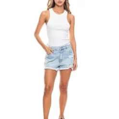 Denim Shorts Tono Medio Con Rotos Eco Recycle Color Blue -Feminora Moda Tienda De Ventas color blue 9350 0440822 3 product
