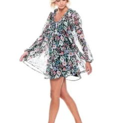 Vestido Corto Manga Larga Con Estampado De Flores (Lleva Vestido Corto Tiras Intermedio) Color Blue 11 Vestido Corto Manga Larga Con Estampado De Flores (Lleva Vestido Corto Tiras Intermedio) Color Blue -Feminora Moda Tienda De Ventas color blue 9561 3120822 3 product