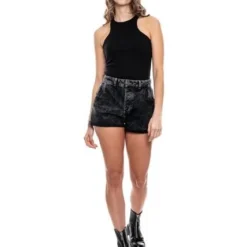 High Waist Black Denim Shorts Con Botonadura Interna Color Blue -Feminora Moda Tienda De Ventas color blue 9999 6302822 3 product