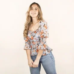 Blusa Azul Claro Cosmos, Con Detalle De Flores -Feminora Moda Tienda De Ventas cosmos 9214 4600791 3 product