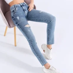 Jean Skinny Para Mujer Con Perlas Derek