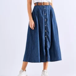 Falda Larga Para Mujer Con Pliegues Y Cinturón Derek -Feminora Moda Tienda De Ventas derek 8781 2902222 4 product