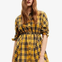 Vestido Mostaza-Azul Navy Desigual Femenino