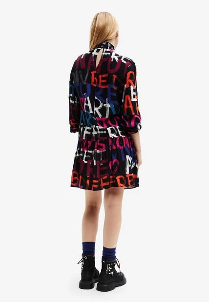 Vestido Negro-Multicolor Desigual Femenino 4 Vestido Negro-Multicolor Desigual Femenino - Imagen 2