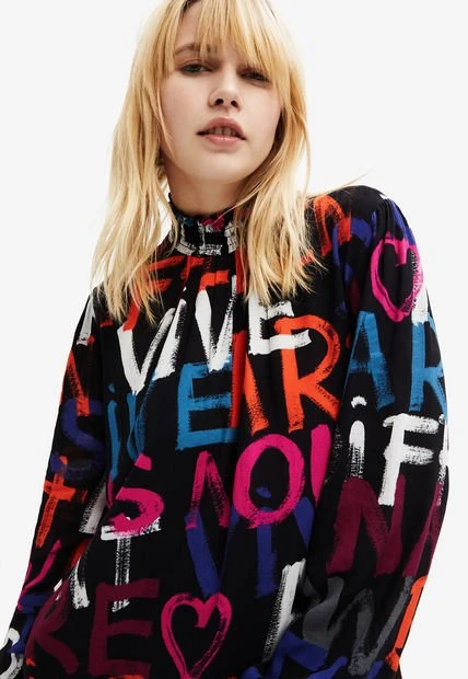 Vestido Negro-Multicolor Desigual Femenino 6 Vestido Negro-Multicolor Desigual Femenino - Imagen 4