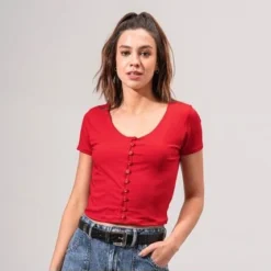 Blusa Ajustada Corta Manga Corta Naca