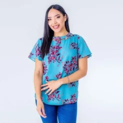 Blusa Para Mujer Manga Corta Azul Marca L&H