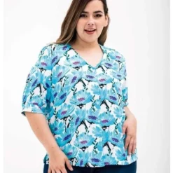 Blusa Para Mujer. Manga Corta Azul Marca L&H