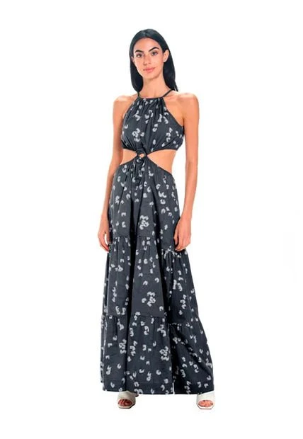 Vestido Largo Estampado Negro Para Mujer Dalia Mercedes Campuzano 3 Vestido Largo Estampado Negro Para Mujer Dalia Mercedes Campuzano