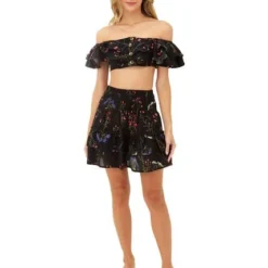 Falda Corta Estampado Floral Negro Para Mujer Fiore Mercedes Campuzano