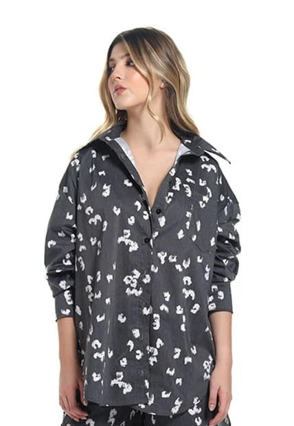 Camisa Manga Larga Estampado Negro Para Mujer Clavel Mercedes Campuzano 3 Camisa Manga Larga Estampado Negro Para Mujer Clavel Mercedes Campuzano