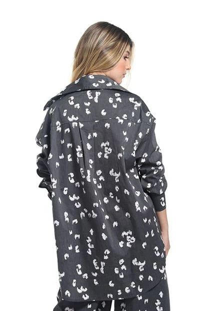 Camisa Manga Larga Estampado Negro Para Mujer Clavel Mercedes Campuzano 5 Camisa Manga Larga Estampado Negro Para Mujer Clavel Mercedes Campuzano - Imagen 3