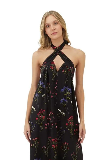Vestido Largo Estampado Floral Negro Para Mujer Solei Mercedes Campuzano 3 Vestido Largo Estampado Floral Negro Para Mujer Solei Mercedes Campuzano