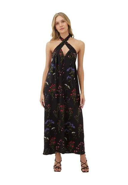 Vestido Largo Estampado Floral Negro Para Mujer Solei Mercedes Campuzano 4 Vestido Largo Estampado Floral Negro Para Mujer Solei Mercedes Campuzano - Imagen 2