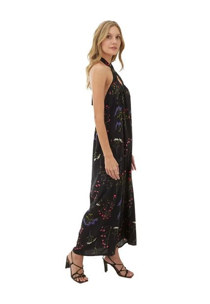 Vestido Largo Estampado Floral Negro Para Mujer Solei Mercedes Campuzano 5 Vestido Largo Estampado Floral Negro Para Mujer Solei Mercedes Campuzano - Imagen 3
