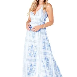 Vestido Largo Mujer Blanco-Azul Mp 88834