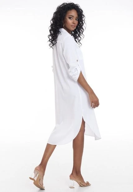 Vestido Lino Blanco Ragged Pf11511075 6 Vestido Lino Blanco Ragged Pf11511075 - Imagen 4