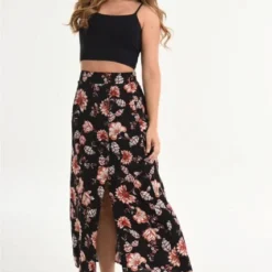 Falda Larga Simkhai Negro Ragged Pf31320283