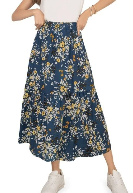 Falda Larga Para Mujer Estampado Floral Azul Rutta 3 Falda Larga Para Mujer Estampado Floral Azul Rutta