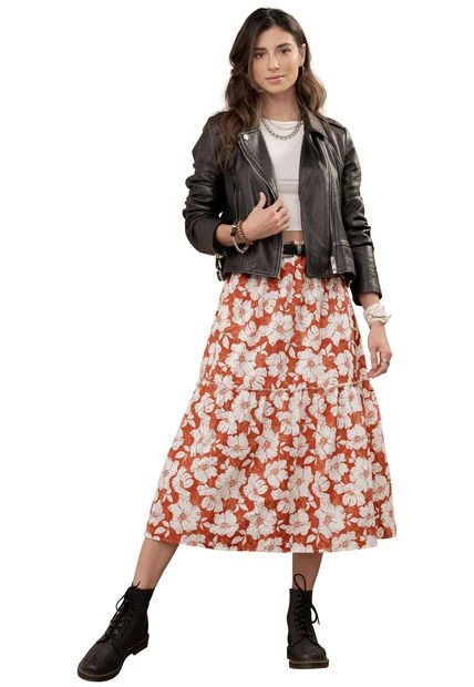 FALDA LARGA MUJER TERRACOTA 91940 3 FALDA LARGA MUJER TERRACOTA 91940