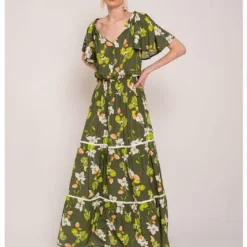 Vestido Largo Estampado Est Verde S