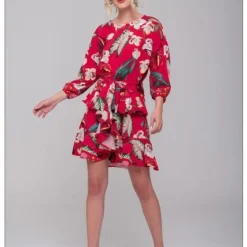 Vestido Corto Estampado Est Rojo-M-16VE0070