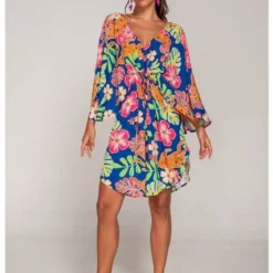 Vestido Corto Estampado Est Azul L