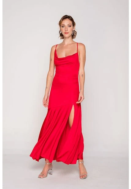 Vestido Largo Drapeado Rojo L 3 Vestido Largo Drapeado Rojo L