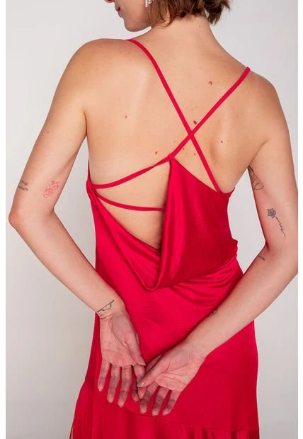 Vestido Largo Drapeado Rojo L 5 Vestido Largo Drapeado Rojo L - Imagen 3