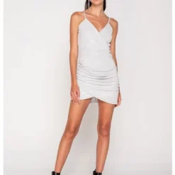 Vestido Corto Drapeado Plata L