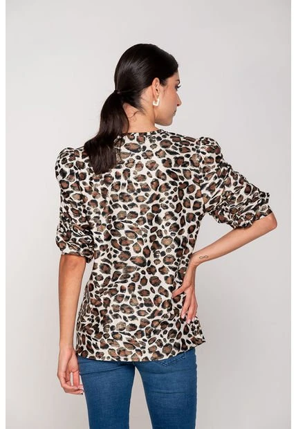 Blusa Con Recogido En Manga Est Taupe M 4 Blusa Con Recogido En Manga Est Taupe M - Imagen 2