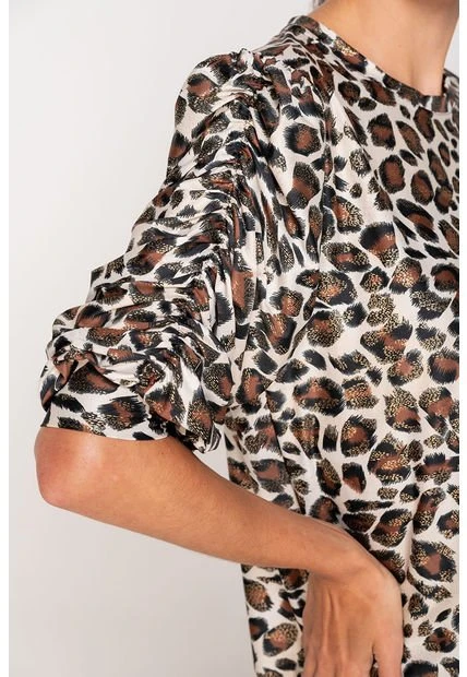 Blusa Con Recogido En Manga Est Taupe M 5 Blusa Con Recogido En Manga Est Taupe M - Imagen 3