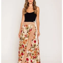 Falda Larga Estampada Est Marfil S