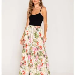 Falda Larga Estampada Est Verde M