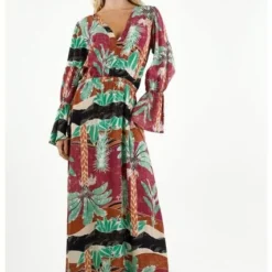 Vestido Largo Con Estampado De Palmeras Para Mujer