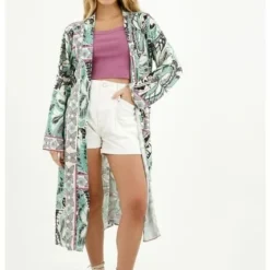 Kimono Crudo Estampado Para Mujer